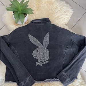 Playboy Pacsun Rhinestone Emblem Cropped Denim Jacket NWT